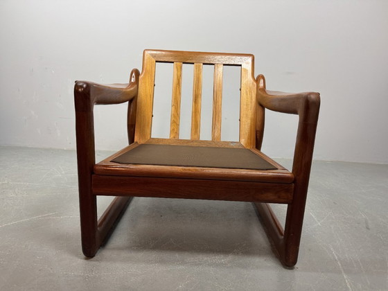 Image 1 of Set of 2 Mid-Century Design Komfort Solid Teak Wooden Lounge Chairs Attributed to Sven Ellekaer for Komfort, Denmark 1970s. 
