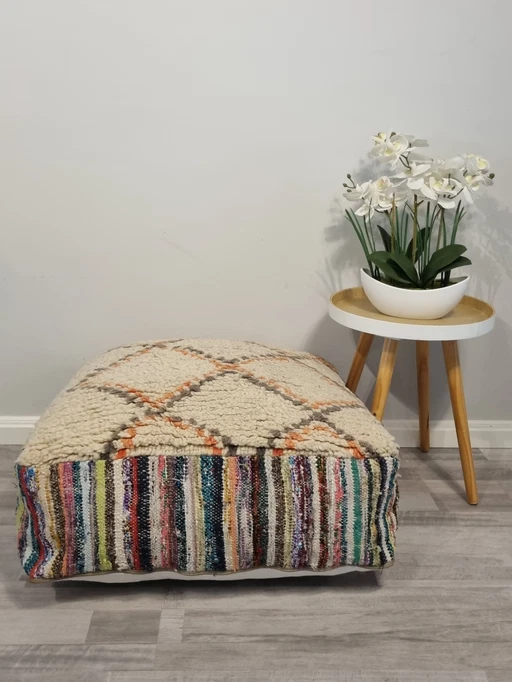 Pouf marocain vintage, coussin de siège berbère