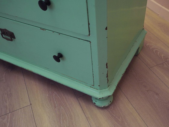 Solid pine chest of drawers painted green, three drawers, Denmark 1950s – Wood (photo 12 of 16)