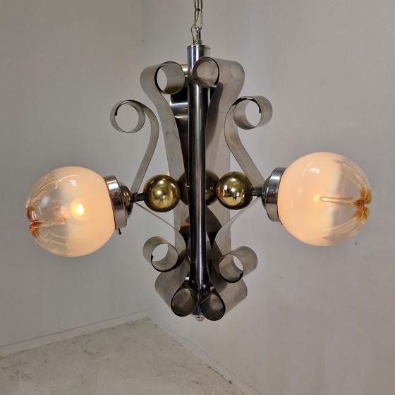 Image 1 of Vintage Mazzega Murano Hanglamp met 3 Glazen Bollen, Italië, circa 1970