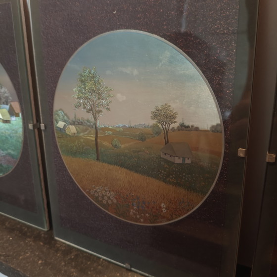 Complete vintage Four Seasons-set – Ivan Štefánek – jaren 80 Dufex foliekunst – Wanddecoratie, Glass (photo 3 of 14)
