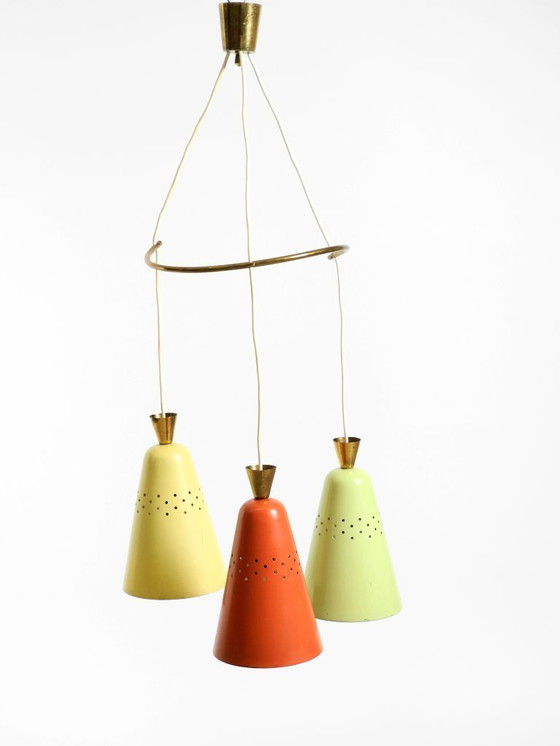 Image 1 of Beautiful Large Original Mid-Century 3-Arm Colorful Bag Ceiling Lamp