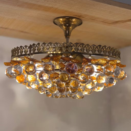 Lámpara de techo italiana Murano, 1950, Lámpara de araña vintage