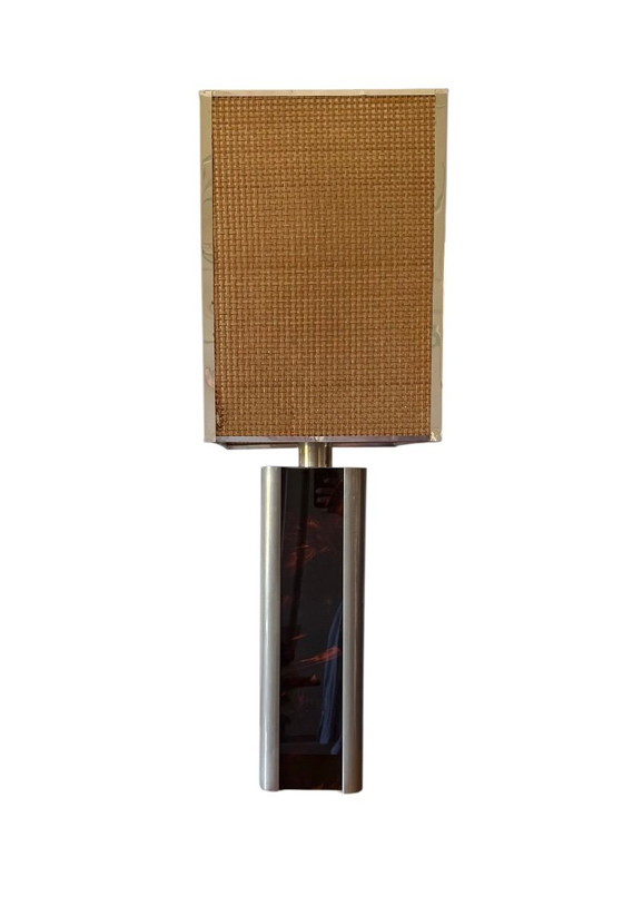 Romeo Rega, Hollywood Regency table lamp, Italy, 1970s, Rattan, Metal, Brown, Mid Century Modern (photo 14 of 15)