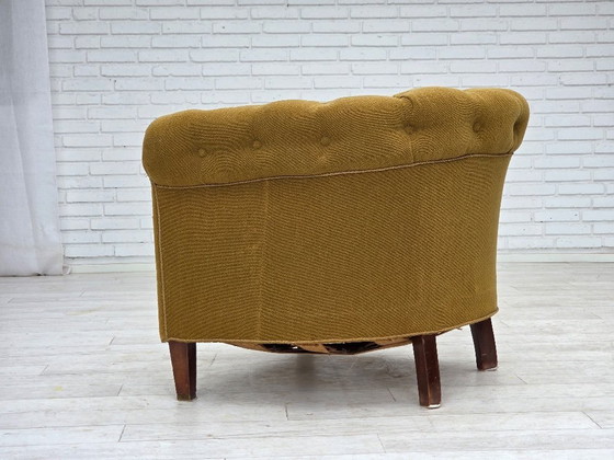 Image 1 of Dänischer Relaxsessel aus den 1950er Jahren, grüne Möbelwolle, Eschenholz.