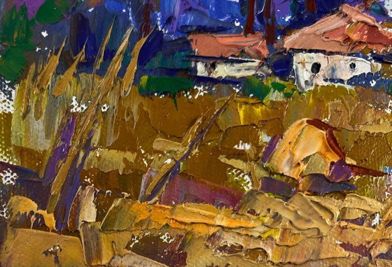 Image 1 of Original Oil Painting Summer Village Landscape A ray of sunshine in smile of nature