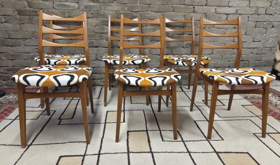 Image 1 of Set di 6 sedie vintage Bähre Mignon Möbel – tessuto psichedelico anni '70