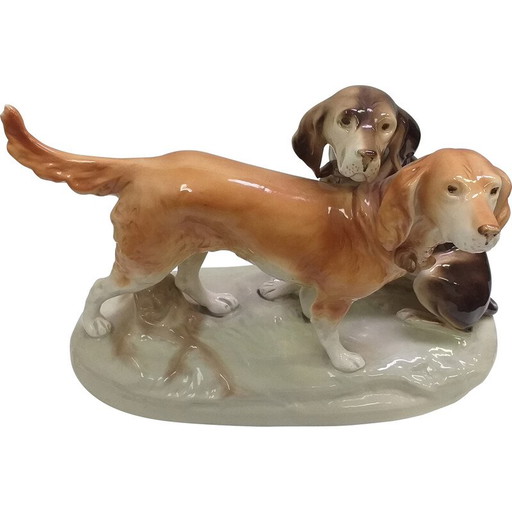 Vintage porcelain sculpture of dogs, Czechoslovakia 1960s