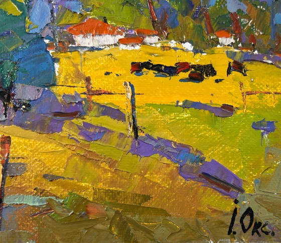 Image 1 of Original Oil Painting Evening Village Landscape When it gets dark