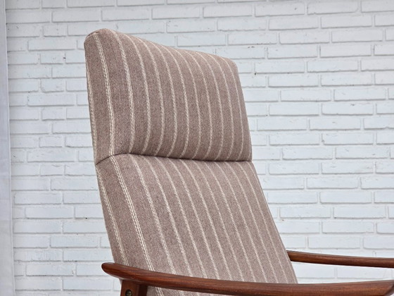 Image 1 of Poltrona danese con schienale alto, anni '70, lana per mobili, legno di teak, originale.