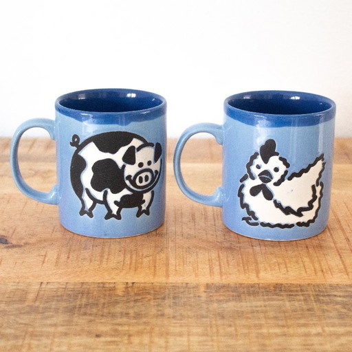 Vintage-Tassenset aus den 90er Jahren mit Bauernhoftieren, Just Mugs England