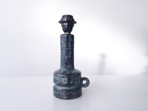 Pied de lampe en céramique bleu turquoise avec des nuances de noir, pied de lampe vintage en faïence de style Mid-Century Modern