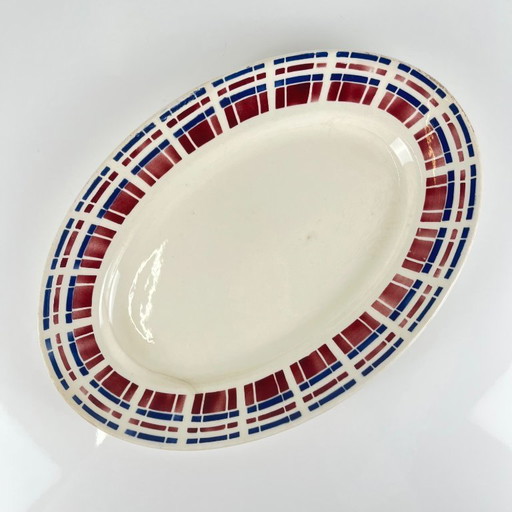 Ovale schaal van Badonviller, "Scottish" patroon, Art Deco, 1930