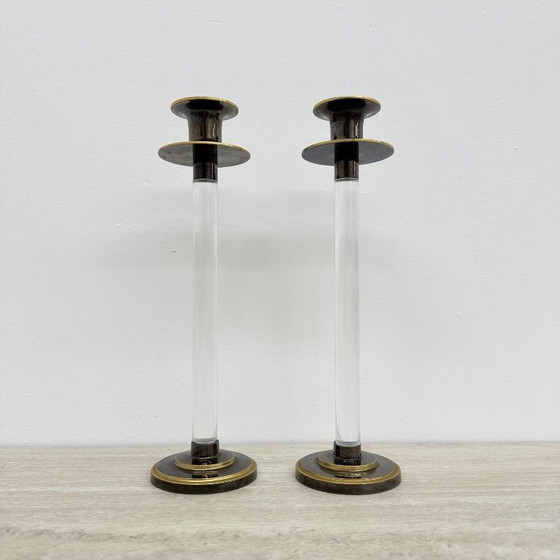 Image 1 of Set aus 2 Caravell-Kerzenständern aus Acrylglas, 1970er Jahre