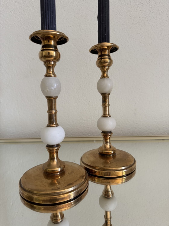 Image 1 of Candelabros de alabastro dorado de los años 60