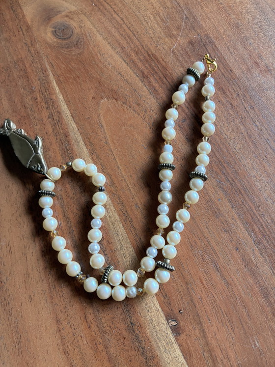 Image 1 of New vintage bead necklace with gold fish 47 cm