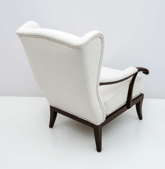 Image 1 of Paolo Buffa Mid-Century Modern Italian Walnut and Coating Boucle Armchair, 1950s