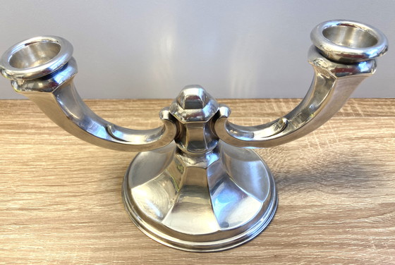 Image 1 of Alter Kerzenhalter Kerzenständer Deutschland 1930 Art Deco Wilhelm Wolff Silber beschichtet