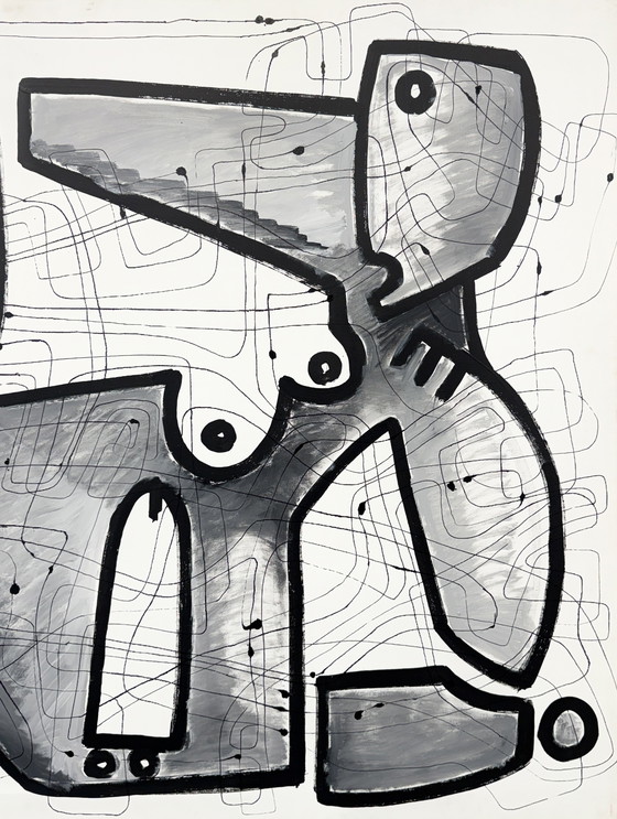 Image 1 of Gigantisch kubistisch schilderij op canvas "Interieurarchitectuur" 140 x 100 cm