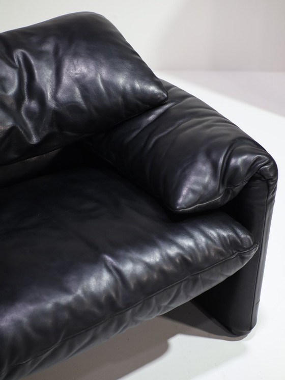 Image 1 of Cassina Maralunga 3-Sitzer-Sofa aus schwarzem Leder von Vico Magistretti