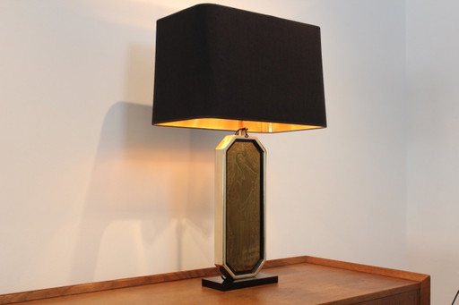 Lampada da tavolo incisa a mano placcata oro firmata Georges Mathias