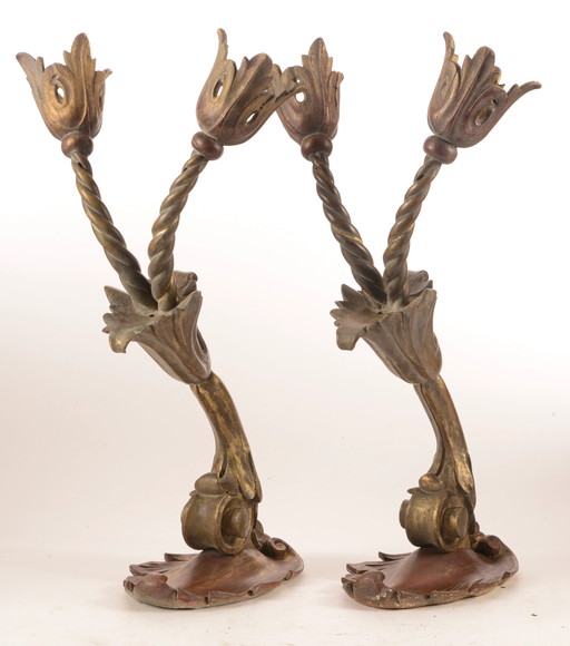 Paire d'appliques murales en bois sculpté, Italie 1950