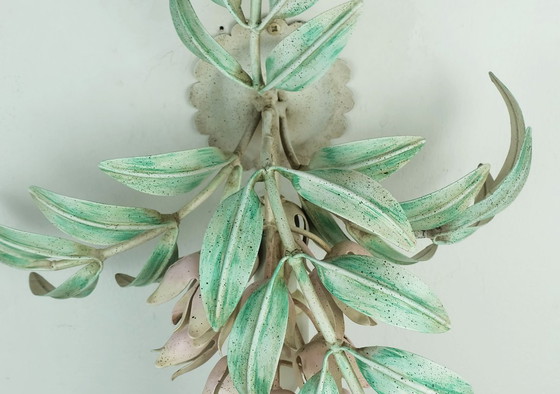 Image 1 of vintage florentine wisteria WALL LAMP metal floral hollywood regency style italy 1970s 80s