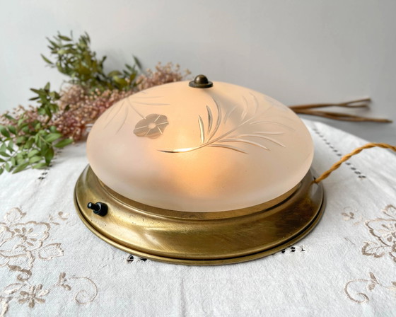 Lampada da Tavolo Vintage con Globo in Vetro Tagliato Antico – Illuminazione, Metal, Textile (photo 2 of 11)