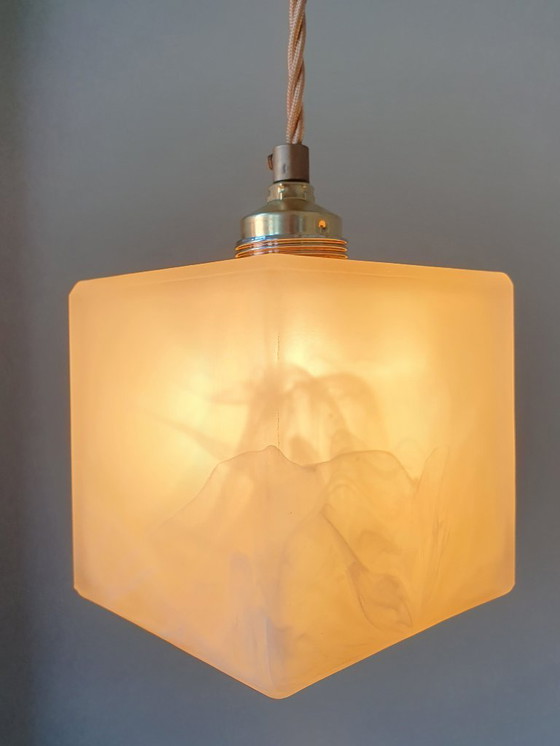 Image 1 of 2 Mid-Century Square Glass Clouded Alabaster Lamps
