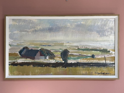 Peinture à l'huile impressionniste colorée du milieu du siècle, vers les années 1960 par Helge Cardell.