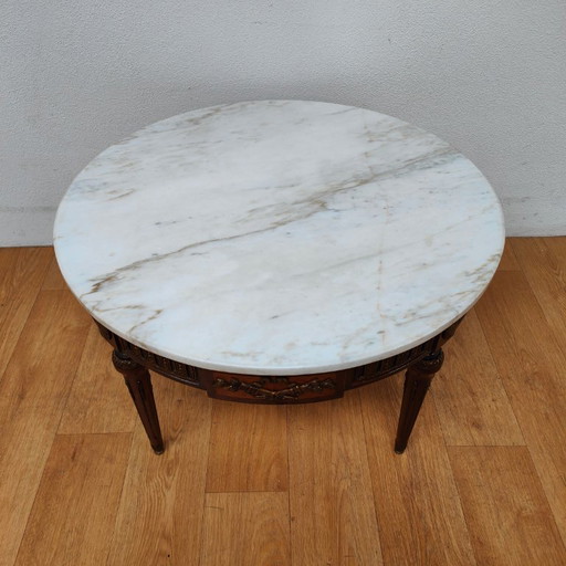 Vintage runder Couchtisch im Regency-Stil mit Marmorplatte