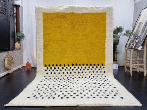 Tappeto berbero marocchino tradizionale, fatto a mano, di colore giallo, 150/250 cm.