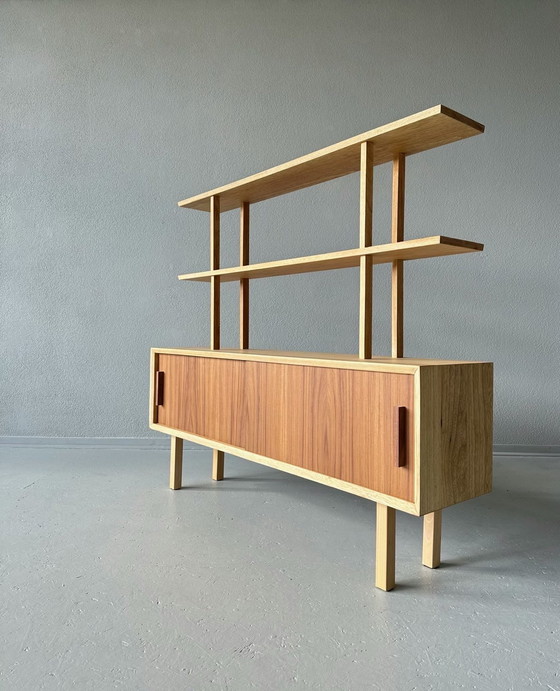Image 1 of Mid Century wandmeubel / Japandi stijl/ massief essenhout / teak fineer