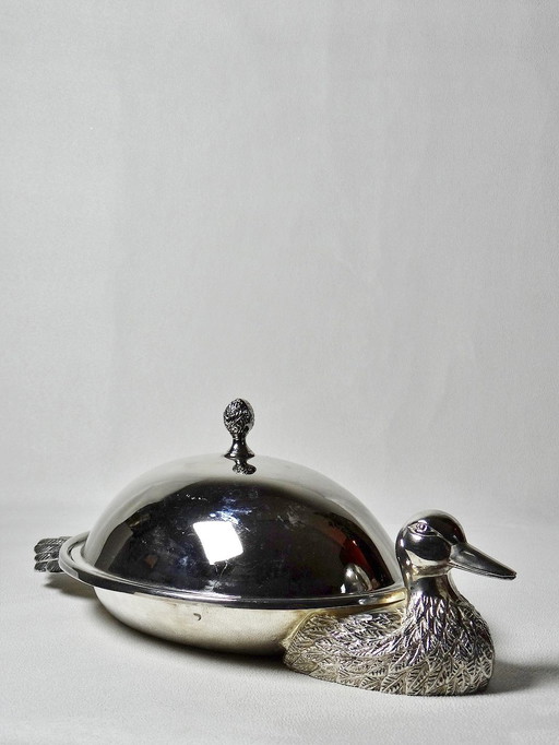 Vintage Silver Metal Duck Foie Gras Bell