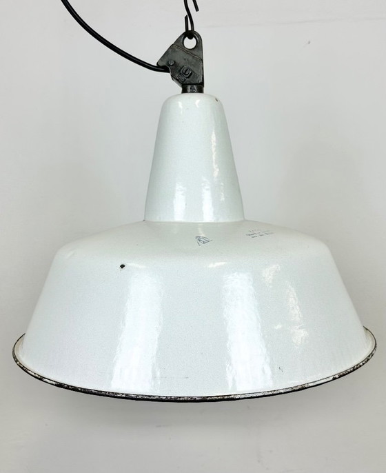 Image 1 of Large Industrial White Enamel Factory Pendant Lamp from Zaos, 1960s