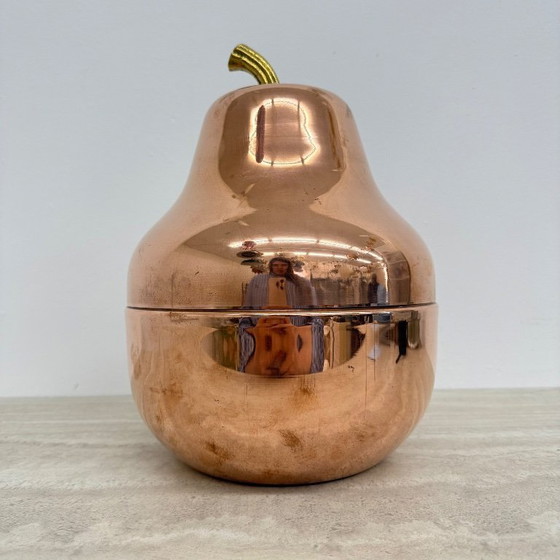 Image 1 of Secchiello per il ghiaccio vintage Raymor a forma di pera, in rame, per champagne e vino, Italia, anni '70.