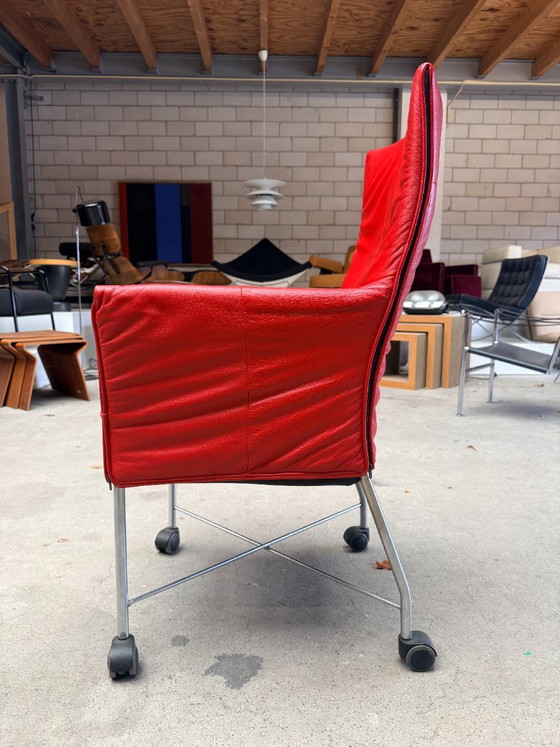 Set of 6 Montis Chaplin chairs, Gerard van den Berg (Set price), Dining chairs, Leather, Metal, Red, Modern (photo 14 of 15)