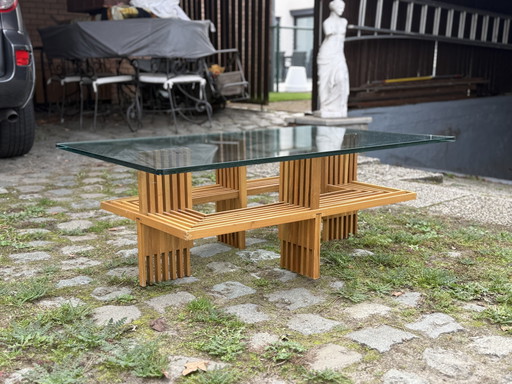 Vintage bamboe/glazen salontafel