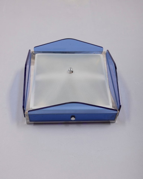 Image 1 of Vintage plafondlamp van blauw glas uit de jaren 70, Italiaans design.