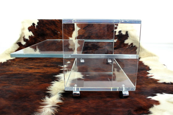 Image 1 of As New, Very High Quality Mid - Century Acrylic Glass Trolley / Coffee Table with Pull-Out Tray, Completely Restored