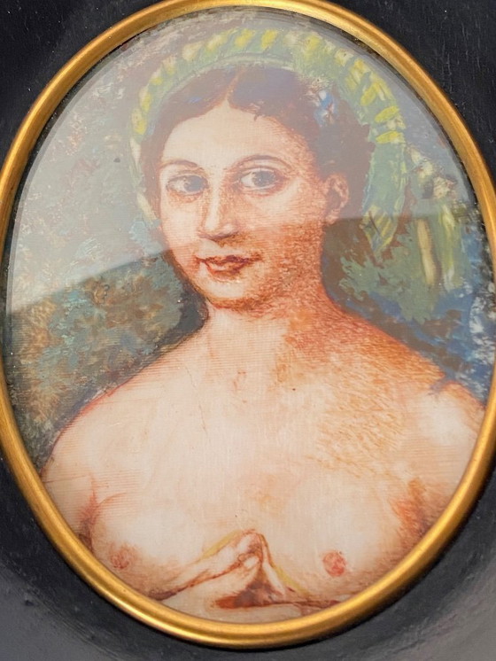 Image 1 of Antiek miniatuurportret van een jonge dame – Biedermeierperiode (ca. 1830)