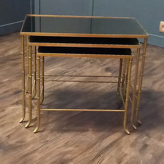 Mini set, Side tables, Bamboo look, Mid-Century by Maison Baguès – Glass (photo 5 of 10)