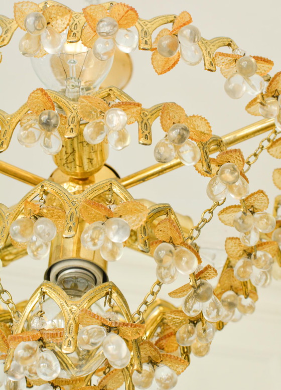 Lampadario vintage in vetro di Murano con frutta, 58 gocce, metallo dorato, 4 luci, anni '70 – Murano Glass (photo 9 of 10)