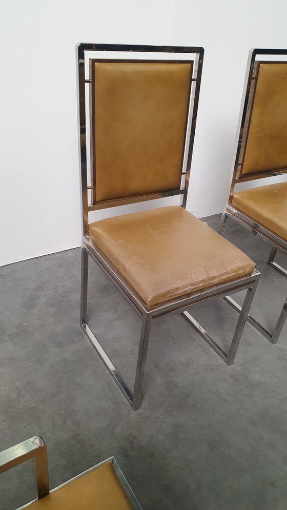 Willy Rizzo Vintage SQ Chair Set Hollywood Regency 70s Design Italy – Dining chairs, Skai (photo 8 of 16)