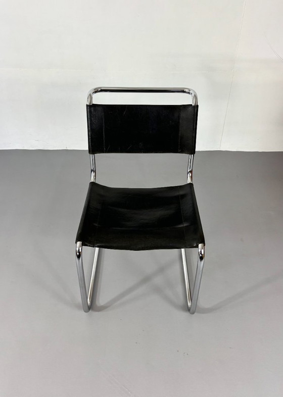 Thonet S33 Cantilever Chair by Mart Stam, Vintage black Leather / Chrome, Dining chairs, Mid Century Modern (photo 12 of 15)