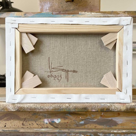 Image 1 of Mowed field, unique painting, hand-painted one-of-a-kind piece, 30 x 20 cm, acrylic paint on canvas