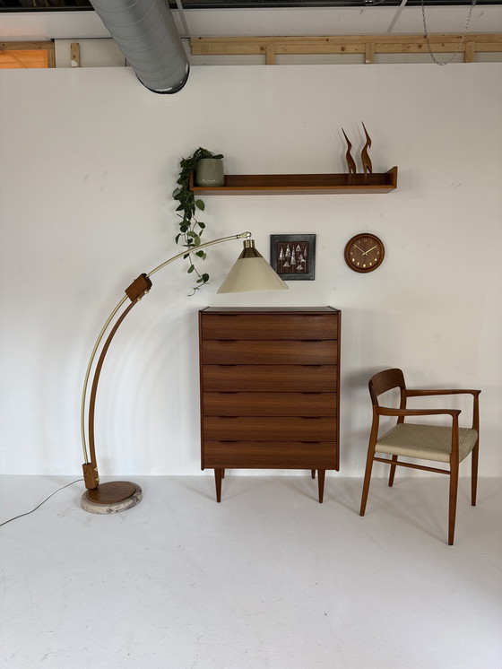 Image 1 of Vintage arc lamp in marble, walnut & brass '70