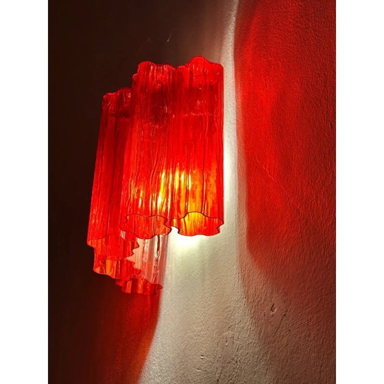 Image 1 of Paire d'appliques murales modernes en verre de Murano rouge Tronchi