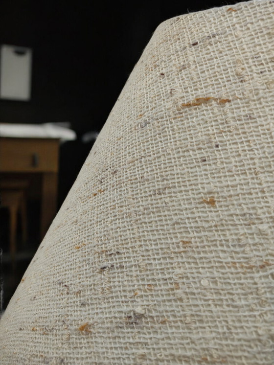 Image 1 of Lampada da tavolo in legno di teak con paralume in tessuto, metà secolo, Danimarca Vintage