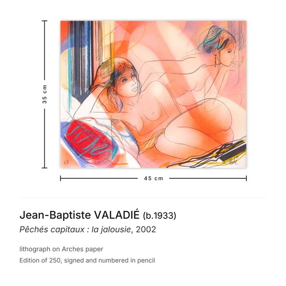 Jean-Baptiste Valadié Signed Lithograph Pêchés Capitaux : La Jalousie 2002 – Lithographies et sérigraphies (photo 3 of 5)